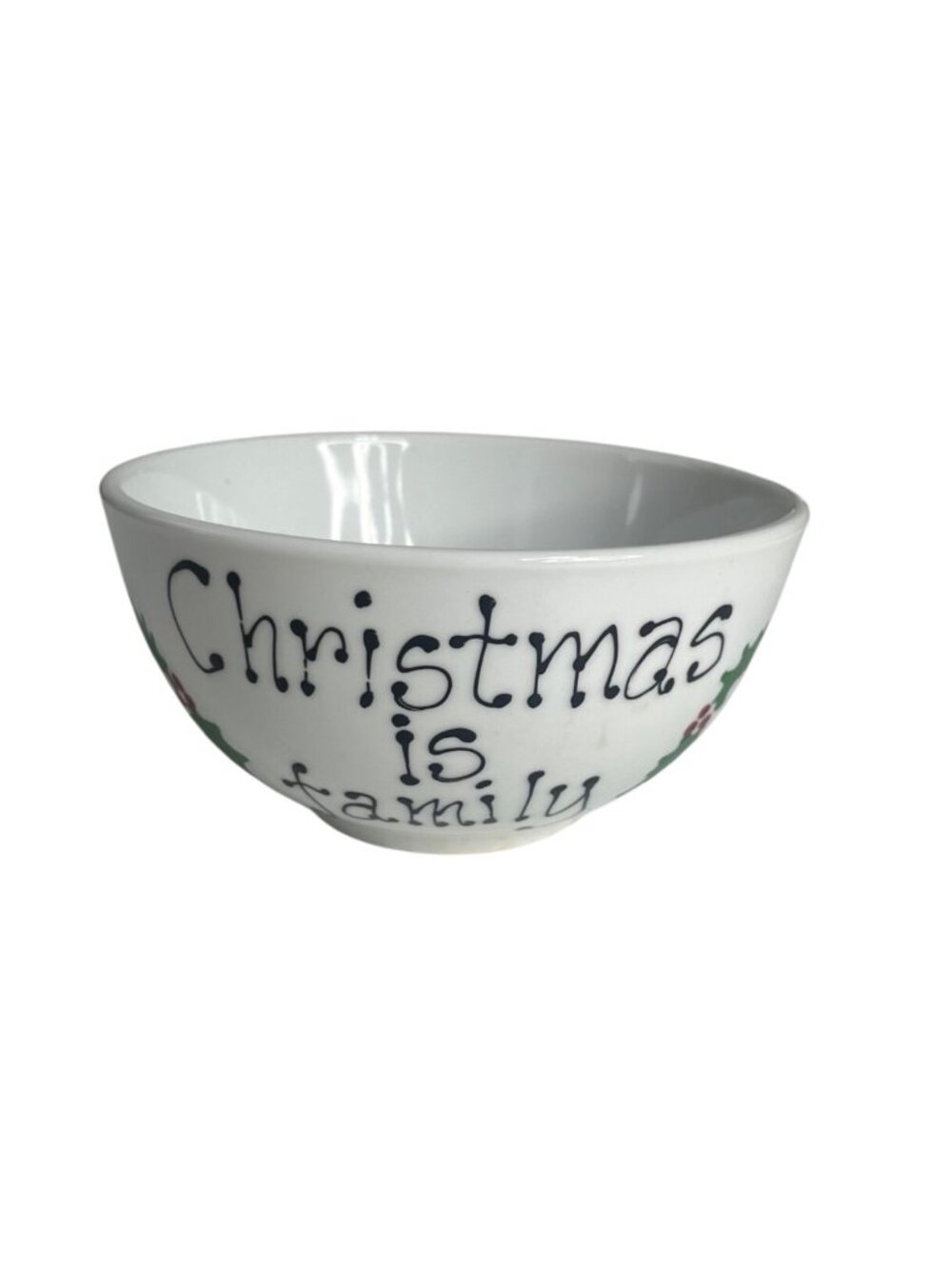 Christmas Is Family Corningware Holiday Bowl Casual White Red Green Polka Dot